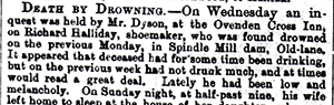 Newspaper clipping of Death by Drowning.